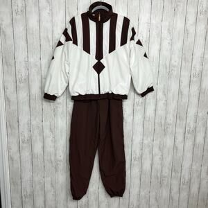 Vintage Janeve Brown White 2 Piece Long Sleeve Zip Up Track Suit Small